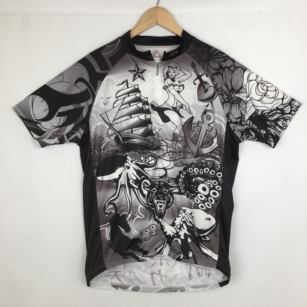 Primal Men’s 3/4 Zip Cycling Jersey Athletic Shirt Sz XL Tattoo Style Graphics